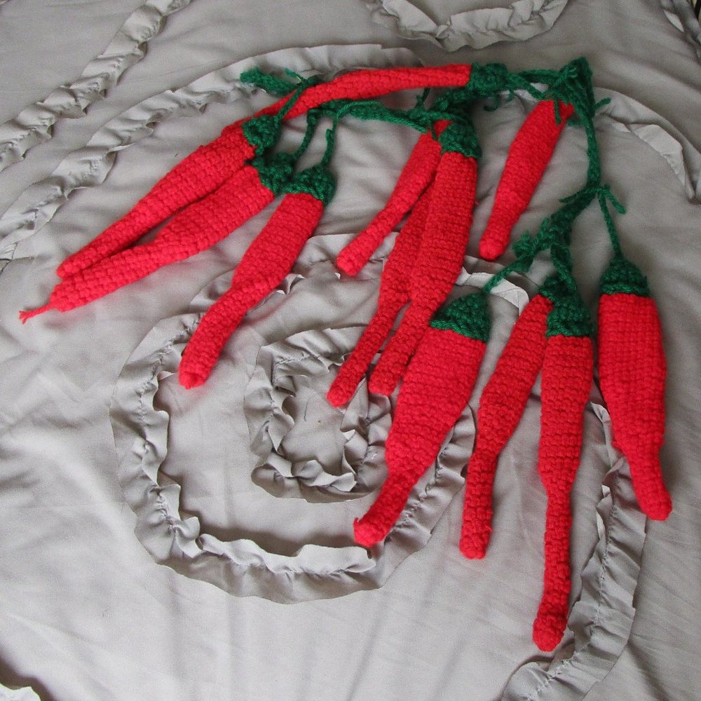 hand knit or crochet chili pepper ristra